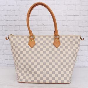 Louis Vuitton Saleya MM Damier Azur Tote White Shoulder Hobo Leather Purse A3627